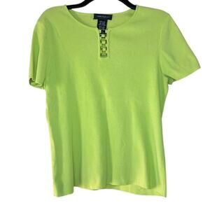 Cable & Gauge Neon Green T-shirt Front Metal Details Neckline